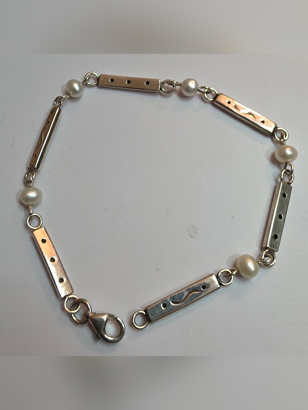 CULTURED PEARL AND STERLING SILVER 925 BRACELET 7.5 INCHES